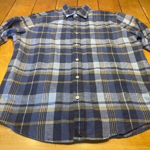 Untuckit 100% Linen Button Up Shirt Tartan Plaid Long Sleeve Large